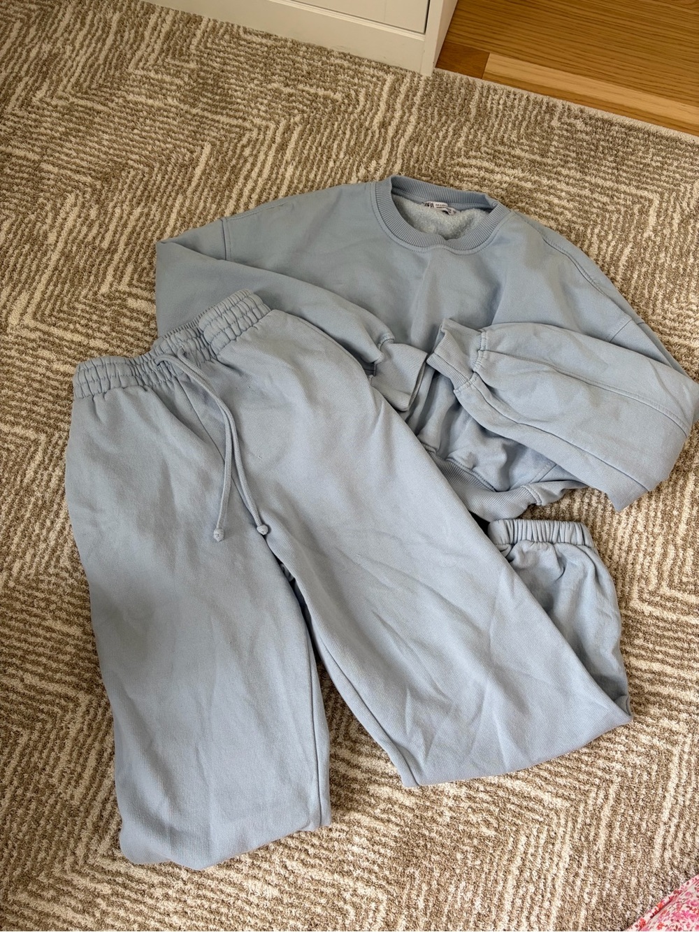 Zara Light Blue Ribbed Waist Sweatpants Set